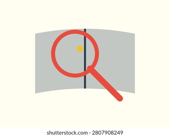 Magnifier icon inspecting map detail. Destination finding concept. Navigation tool for trip planning and discovery.
