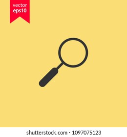 Magnifier icon. Magnifying glass icon. Loupe icon. Zoom sign, search sign. Yellow background. EPS 10 vector sign.