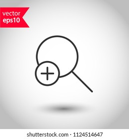 Magnifier icon. Magnifying glass vector icon. Zoom in zoom out sign. Search icon. Find symbol. Loupe vector icon. EPS 10 vector sign. Studio background. 
