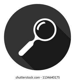Magnifier icon. Magnifying glass vector icon. Zoom in zoom out sign. Search icon. Find symbol. Loupe vector icon. Vector flat sign. Gray background. with shadow.
