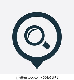 magnifier icon map pin on white background 