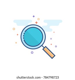 Magnifier icon in outlined flat color style. Vector illustration.