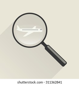Magnifier icon with plane.