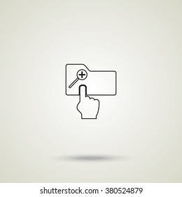 Magnifier icon with plus sign. Folder zoom in.