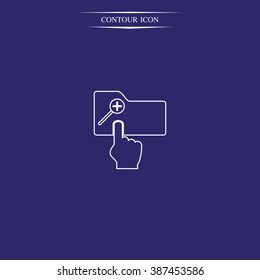 Magnifier icon with plus sign. Folder zoom in.