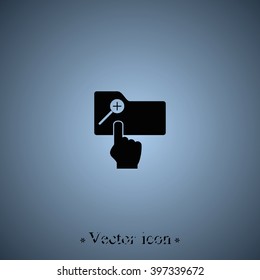 Magnifier icon with plus sign. Folder zoom in.