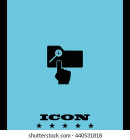 Magnifier icon with plus sign. Folder zoom in.