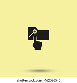 Magnifier icon with plus sign. Folder zoom in.