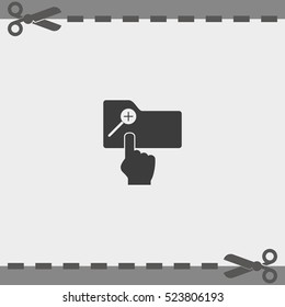 Magnifier icon with plus sign. Folder zoom in.
