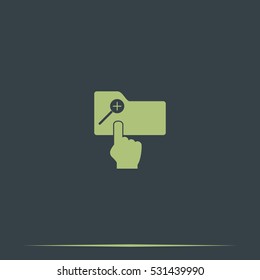 Magnifier icon with plus sign. Folder zoom in.