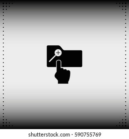 Magnifier icon with plus sign. Folder zoom in.
