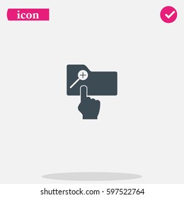 Magnifier icon with plus sign. Folder zoom in.