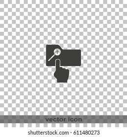 Magnifier icon with plus sign. Folder zoom in.
