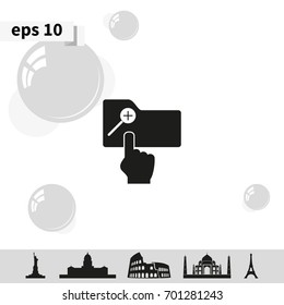Magnifier icon with plus sign. Folder zoom in.