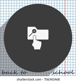 Magnifier icon with plus sign. Folder zoom in.