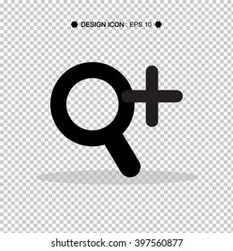 Magnifier icon with plus sign, Zoom icon 2 great for any use. Vector EPS10.