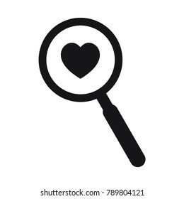 magnifier icon, search icon, flat design best vector magnifier illustration, heart icon 