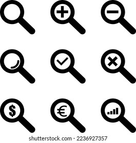 Magnifier icon set for apps and web sites on white background..eps