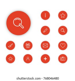 Magnifier icon in a set on a red circle.
A set of thin, linear and modern icons for navigation.
Floating action button for modern, mobile applications.