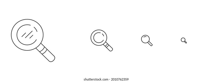 Magnifier icon set. Simple line art icons for web or apps. Isolated vector illustration. Scaled symbol of search and navigation on white background.