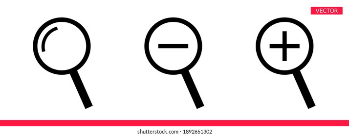 Magnifier icon sign cursor vector illustration set flat style design isolated on white background. Searching or zooming tool symbol magnifying glass icon.