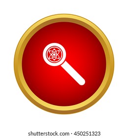 Magnifier icon in simple style in red circle. Zoom symbol