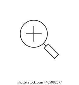 Magnifier icon in thin outline style. Zoom explore find locate