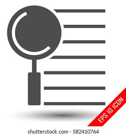 Magnifier icon. Vector illustration of magnifier with notes. Flat logo magnifier.