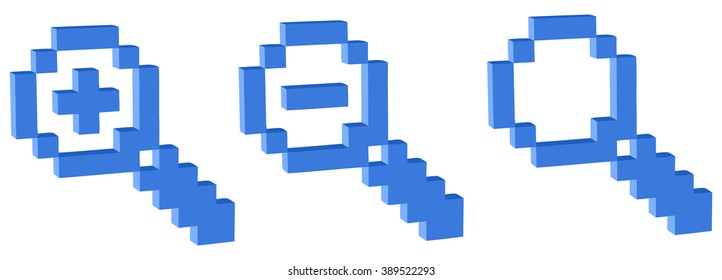 Magnifier icons of 3D pixel art for design project -   vector illutration 