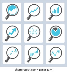 magnifier icons, analysis icons