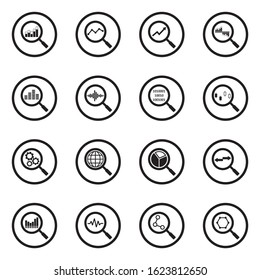 Magnifier Icons. Black Flat Design In Circle. Vector Illustration.