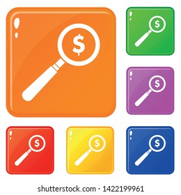 Magnifier icons set collection vector 6 color isolated on white background