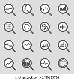 Magnifier Icons. Sticker Design. Vector Illustration.