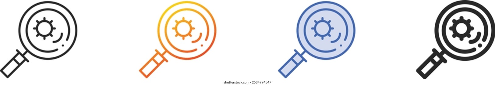 ícone de lupa.Design fino de estilo linear, gradiente, azul e negrito isolado no plano de fundo branco