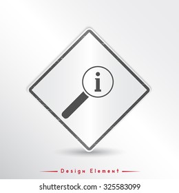 Magnifier with information icon. Flat design style. Made vector illustration. Emblem or label with shadow.