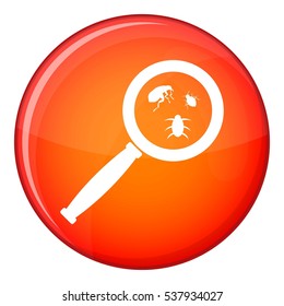 Magnifier and insects icon in red circle isolated on white background vector illustration