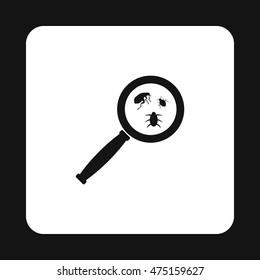 Magnifier and insects icon in simple style isolated on white background. Sanitation symbol