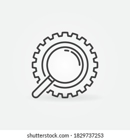 Magnifier inside Gear outline vector concept icon or design element