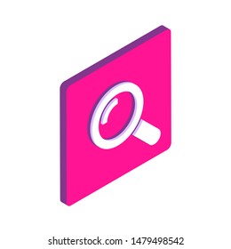 Magnifier isometric 3d vector icon pink