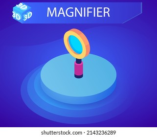 Magnifier isometric design icon. Vector web illustration. 3d colorful concept