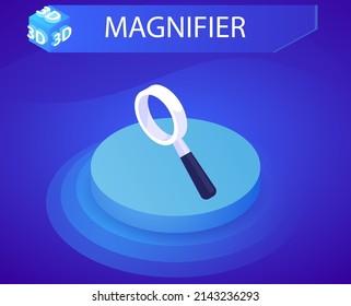 Magnifier isometric design icon. Vector web illustration. 3d colorful concept