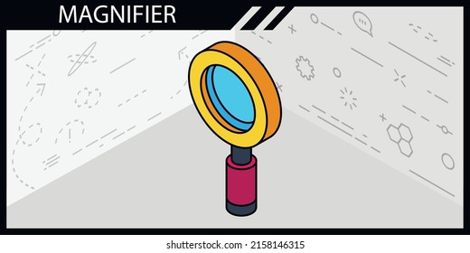Magnifier isometric design icon. Vector web illustration. 3d colorful concept
