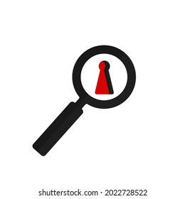 Magnifier and keyhole. Vector illustration, flat cartoon color minimal design isolated on white background, eps 10.