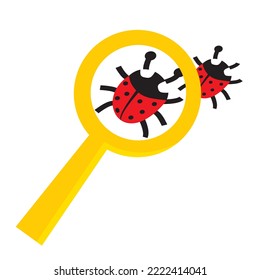 Magnifier and ladybug, zoom in through a magnifying glass, vector illustration