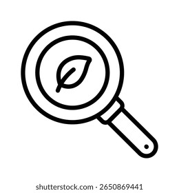 Magnifier with leaf showing concept of eco research line icon