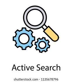 
Magnifier lens with cogs depicting active search concept 
