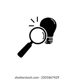 magnifier with light bulb icon, idea search, creative vision, flat symbol on white background - vector illustration eps10