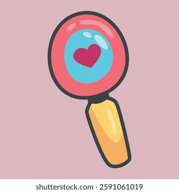 magnifier with love sign in outline flat vector design.