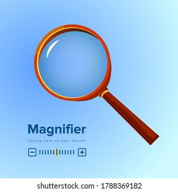Magnifier. Magnifying glass on a blue background. Realistic image. Clear lens.