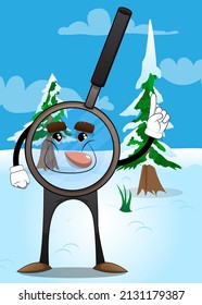 Un amplificador que tiene un punto. Caricatura Cartoon Character science objeto de investigación, análisis, negocios, examen, concepto de óptica.